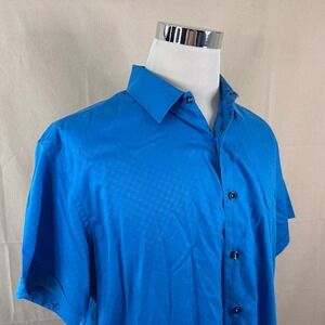 Robert Graham 2XL Classic Fit Short Sleeve Shirt Blue Geometric Cotton Mens